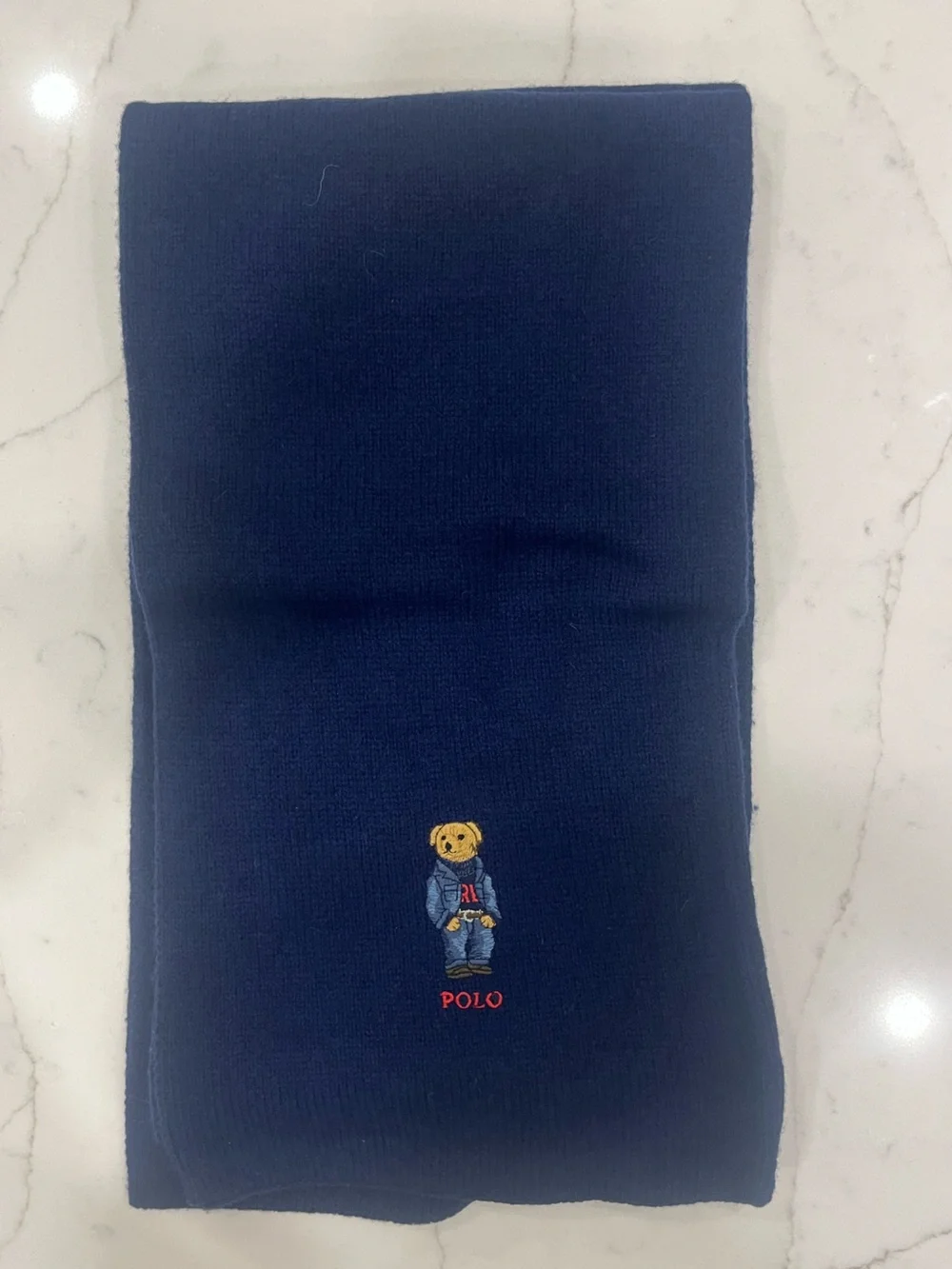 Polo by Ralph Lauren Navy Kids Bear Knit Scarf with Embroidered Polo
